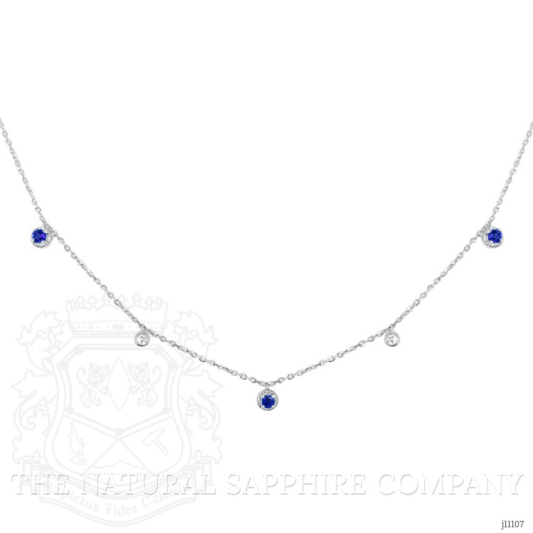 0.20 Ct. Blue Sapphire and Natural Diamond Bezel Necklace, 14K White Gold