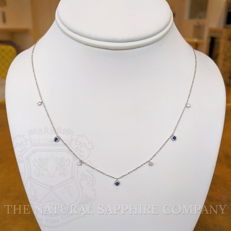 0.20 Ct. Blue Sapphire and Natural Diamond Bezel Necklace, 14K White Gold
