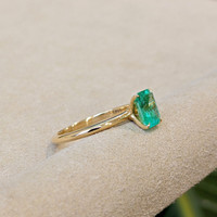 0.88 Ct. Emerald Solitaire Ring, 18K Yellow Gold Image