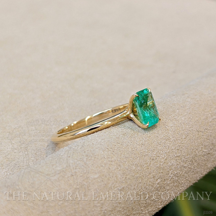 0.88 Ct. Emerald Solitaire Ring, 18K Yellow Gold