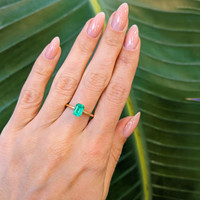 0.88 Ct. Emerald Solitaire Ring, 18K Yellow Gold Life Style