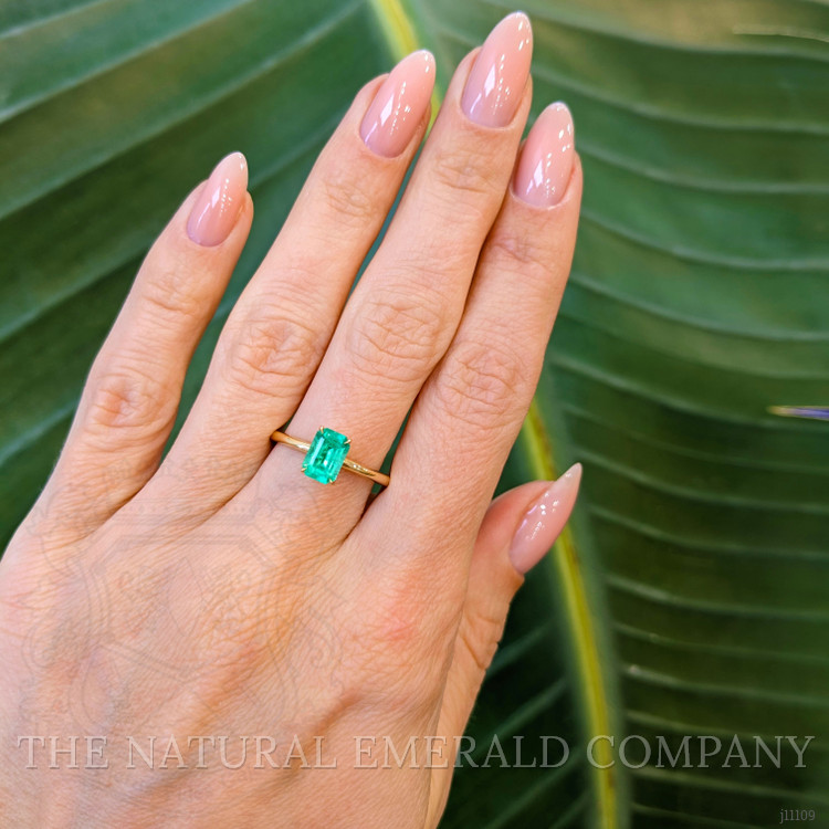 0.88 Ct. Emerald Solitaire Ring, 18K Yellow Gold