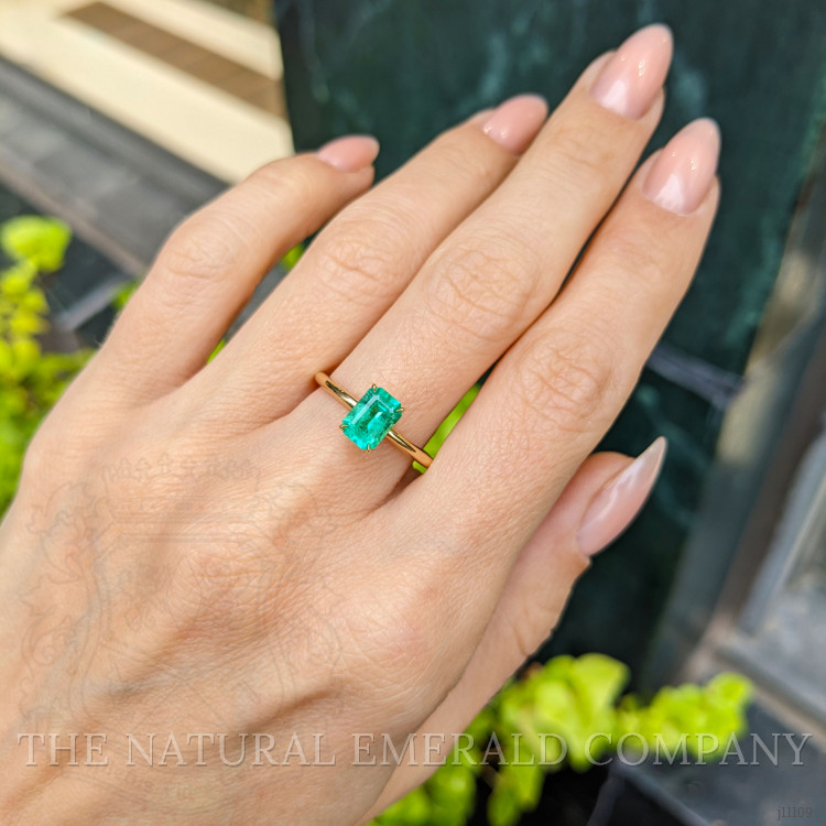 0.88 Ct. Emerald Solitaire Ring, 18K Yellow Gold