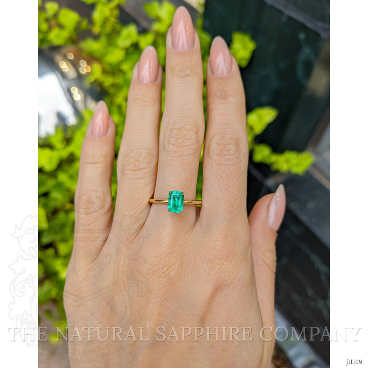 0.88 Ct. Emerald Solitaire Ring, 18K Yellow Gold