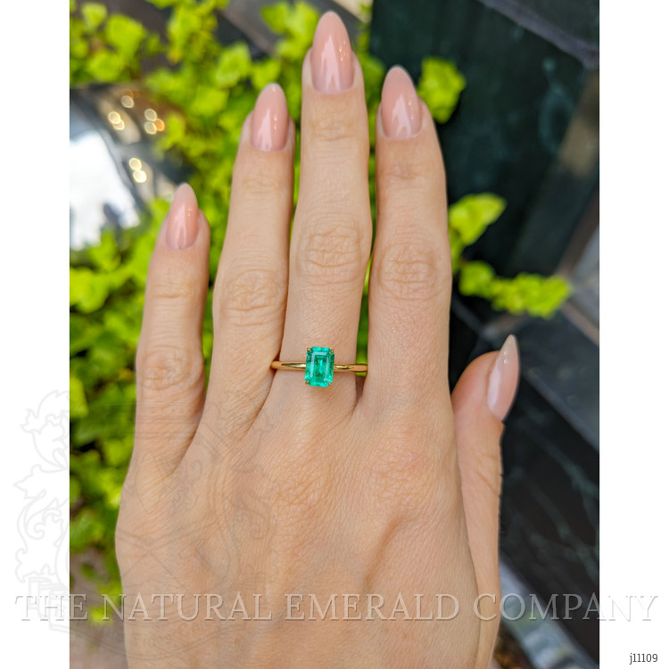 0.88 Ct. Emerald Solitaire Ring, 18K Yellow Gold