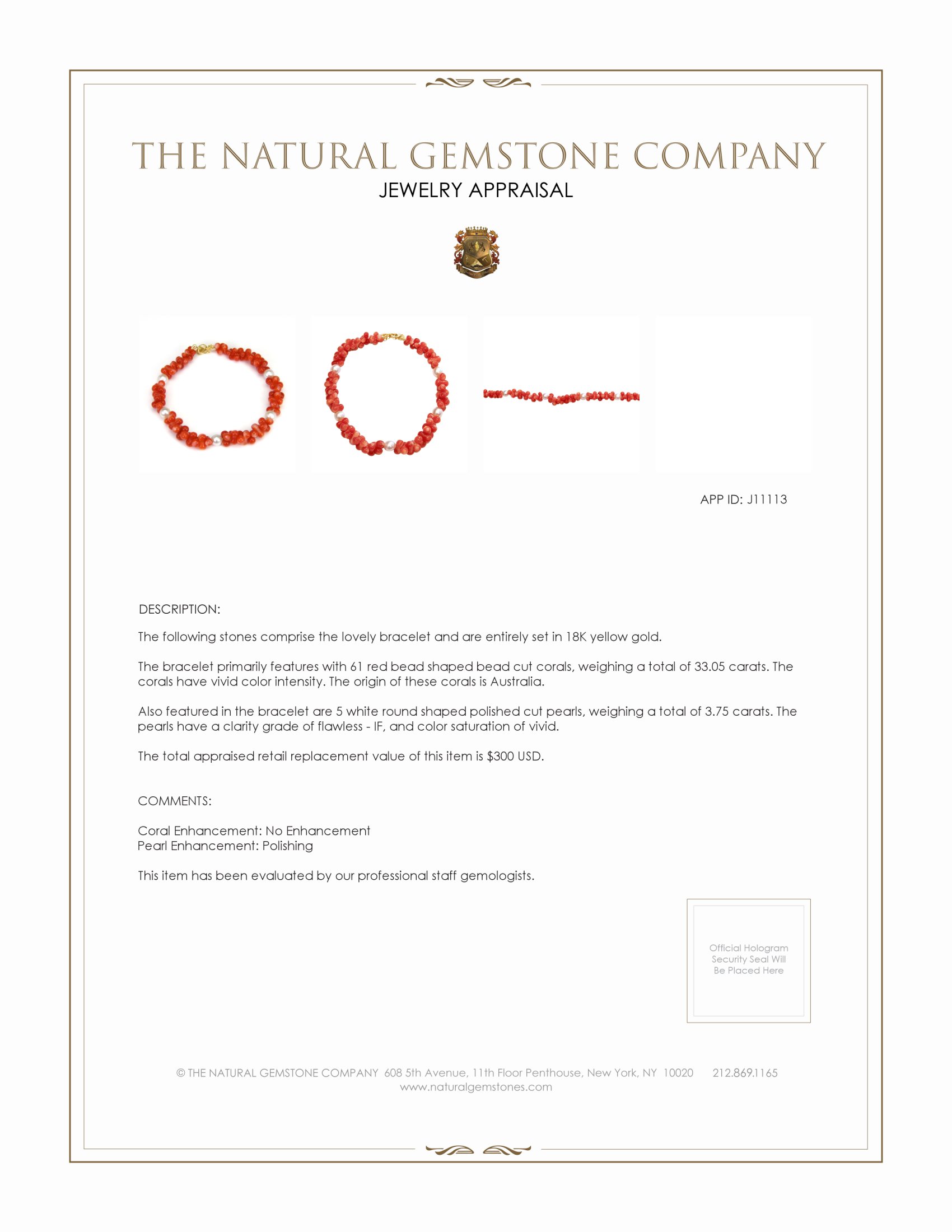 33.05 Ct.Tw. Red Coral and White Freshwater Pearl Tennis/Line Bracelet, 18K Yellow Gold
