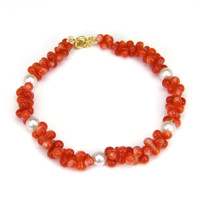 33.05 Ct.Tw. Coral Pearl Tennis/Riviere Bracelet, 18K Yellow Gold Video