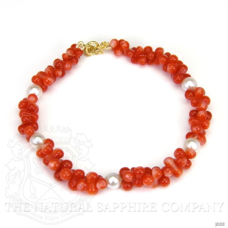 33.05 Ct.Tw. Coral Pearl Tennis/Riviere Bracelet, 18K Yellow Gold