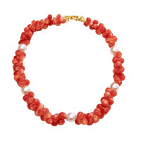 33.05 Ct.Tw. Coral Pearl Tennis/Riviere Bracelet, 18K Yellow Gold Image