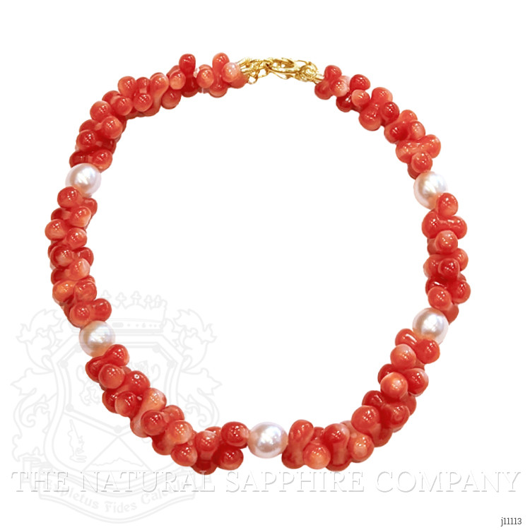 33.05 Ct.Tw. Coral Pearl Tennis/Riviere Bracelet, 18K Yellow Gold