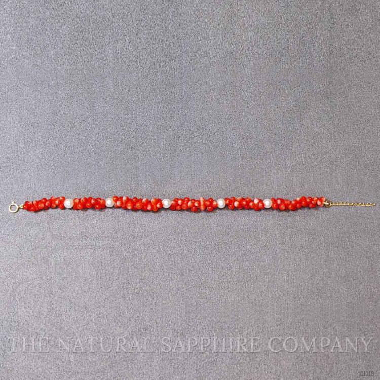 33.05 Ct.Tw. Coral Pearl Tennis/Riviere Bracelet, 18K Yellow Gold