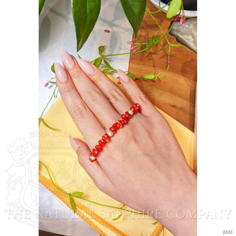 33.05 Ct.Tw. Coral Pearl Tennis/Riviere Bracelet, 18K Yellow Gold