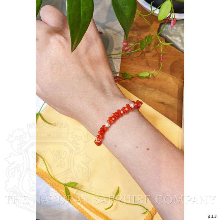 33.05 Ct.Tw. Coral Pearl Tennis/Riviere Bracelet, 18K Yellow Gold