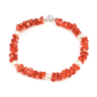 33.25 Ct.Tw. Coral Pearl Tennis/Riviere Bracelet, 18K White Gold Video