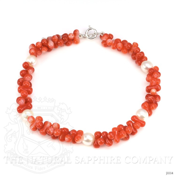 33.25 Ct.Tw. Coral Pearl Tennis/Riviere Bracelet, 18K White Gold