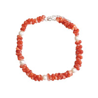 33.25 Ct.Tw. Coral Pearl Tennis/Riviere Bracelet, 18K White Gold Image