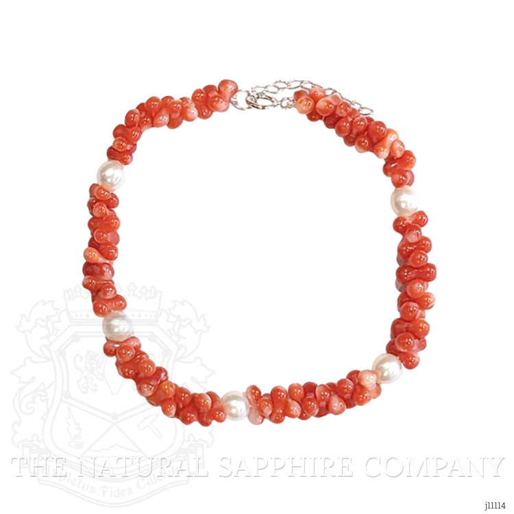 33.25 Ct.Tw. Coral Pearl Tennis/Riviere Bracelet, 18K White Gold