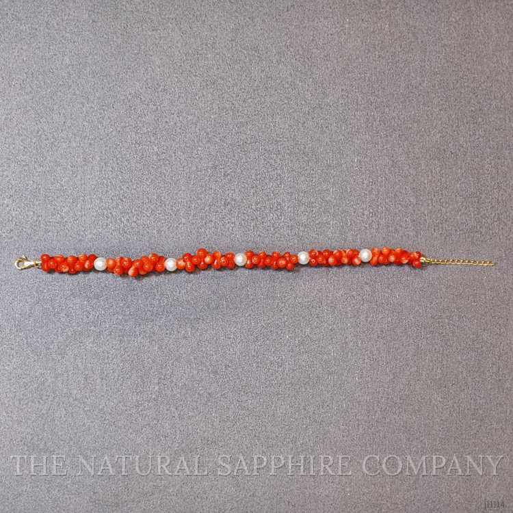 33.25 Ct.Tw. Coral Pearl Tennis/Riviere Bracelet, 18K White Gold