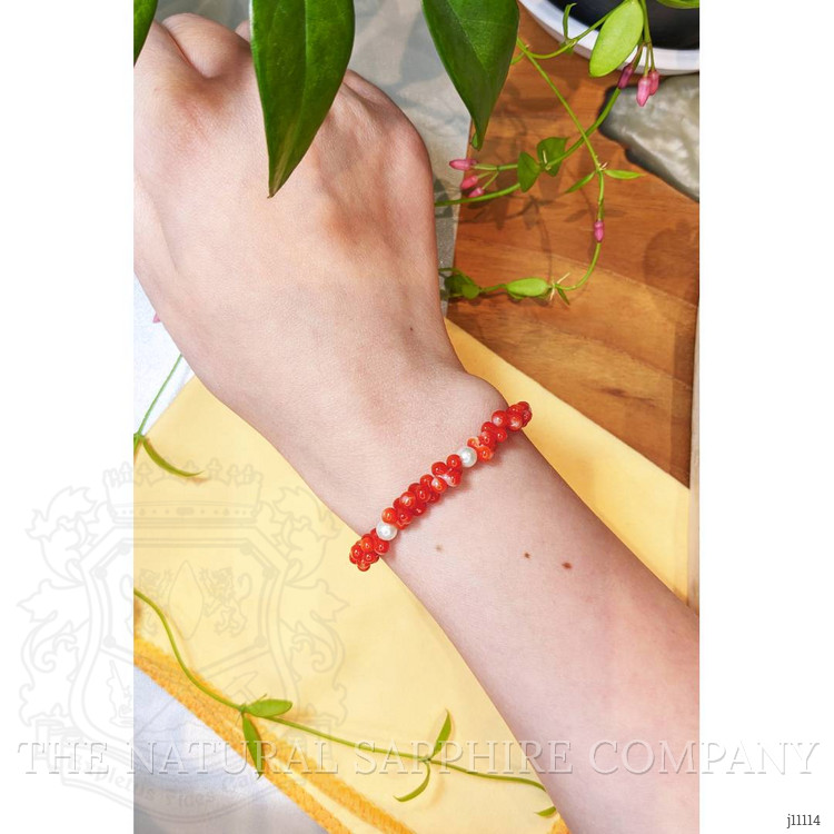 33.25 Ct.Tw. Coral Pearl Tennis/Riviere Bracelet, 18K White Gold