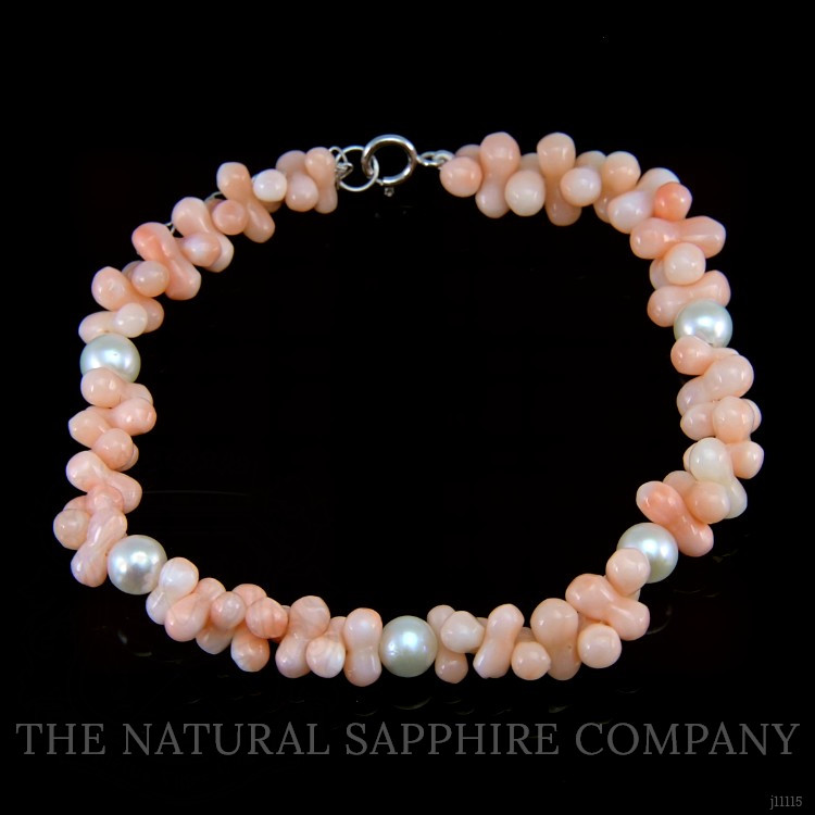 33.90 Ct.Tw. Coral Pearl Tennis/Riviere Bracelet, 18K White Gold