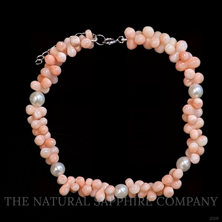 33.90 Ct.Tw. Coral Pearl Tennis/Riviere Bracelet, 18K White Gold