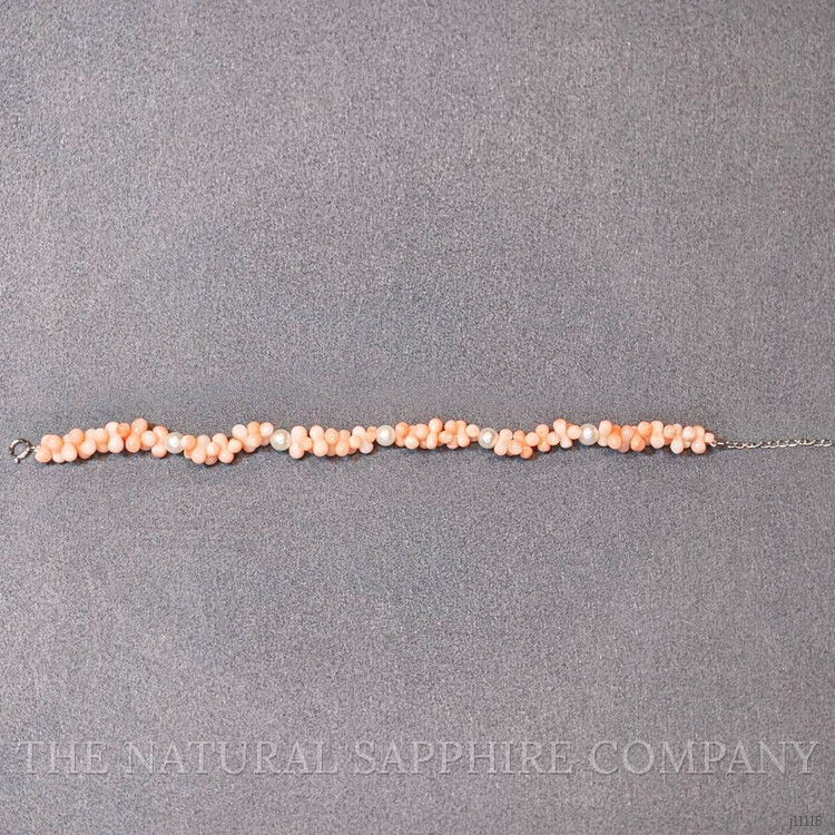 33.90 Ct.Tw. Coral Pearl Tennis/Riviere Bracelet, 18K White Gold