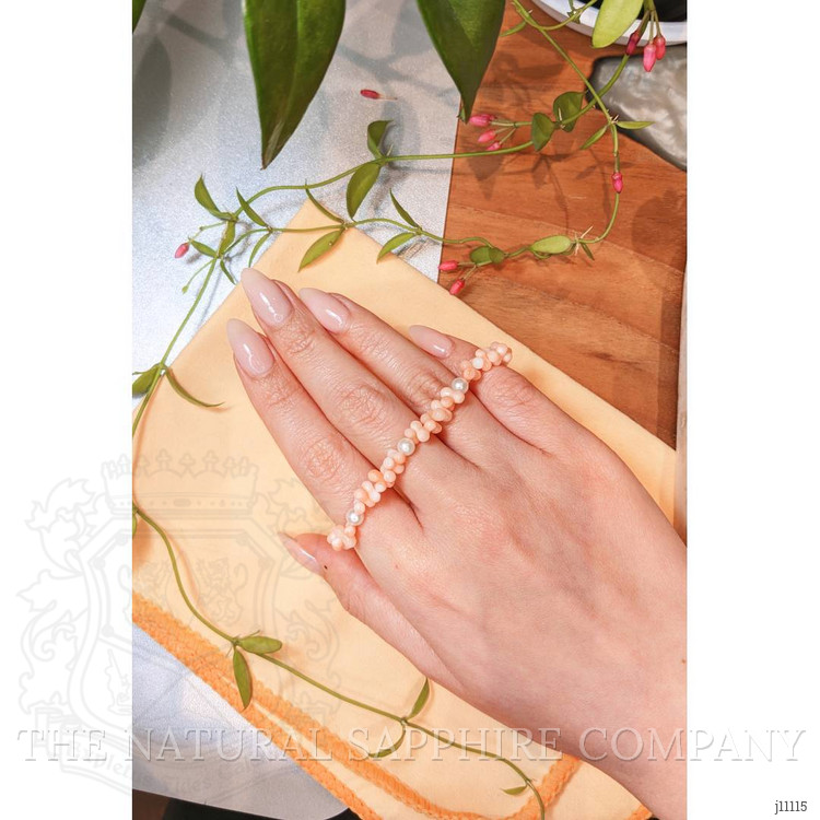 33.90 Ct.Tw. Coral Pearl Tennis/Riviere Bracelet, 18K White Gold