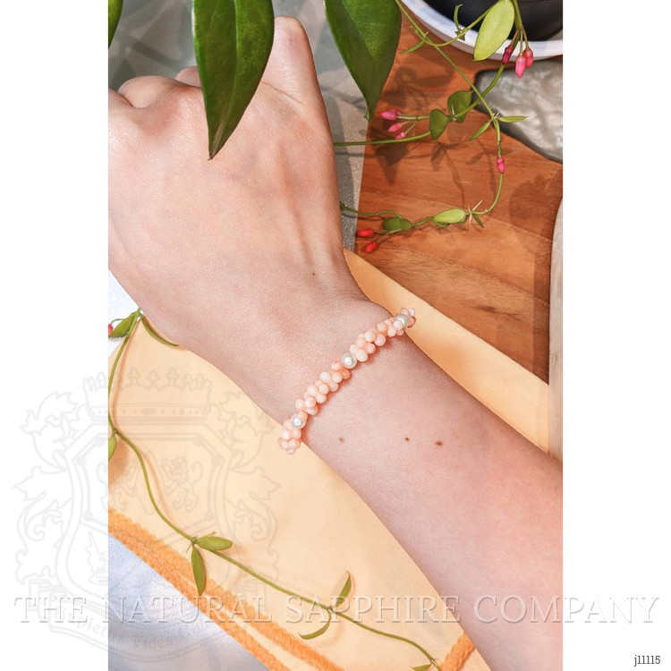 33.90 Ct.Tw. Coral Pearl Tennis/Riviere Bracelet, 18K White Gold