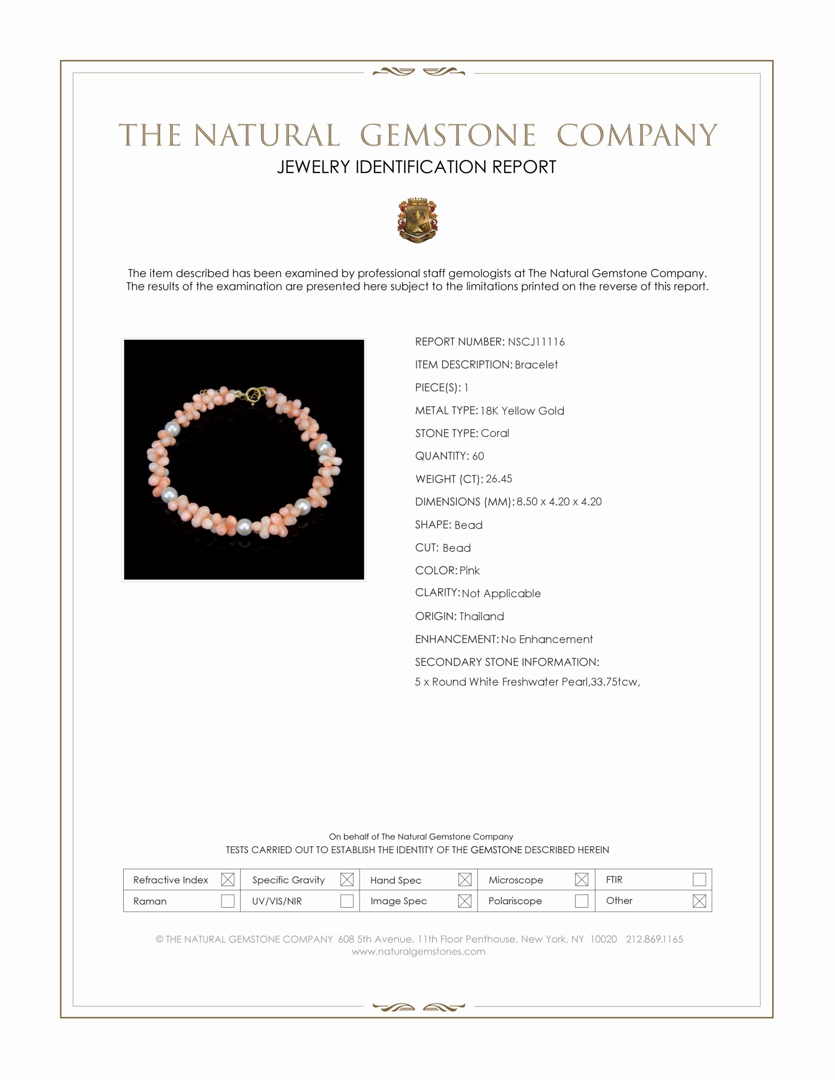 60.20 Ct.Tw. White Freshwater Pearl and Pink Coral Tennis/Line Bracelet, 18K Yellow Gold