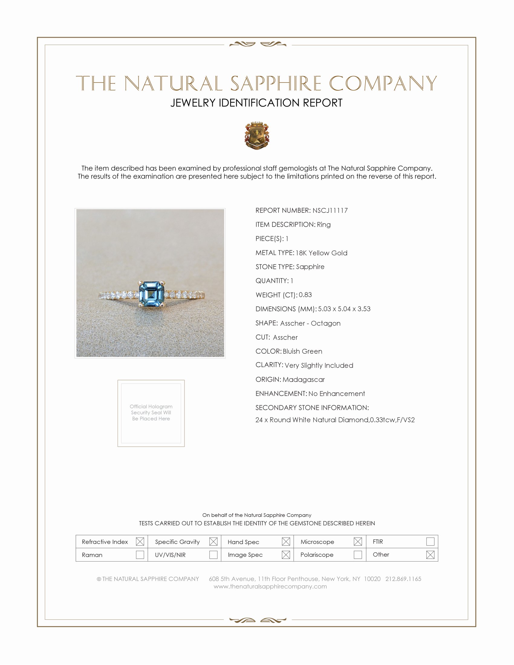 0.83 Ct. Bluish Green Sapphire and Natural Diamond Pave Ring, 18K Yellow Gold