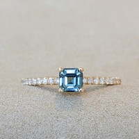 0.83 Ct. Sapphire Natural Diamond Pave Ring, 18K Yellow Gold Image