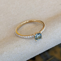 0.83 Ct. Sapphire Natural Diamond Pave Ring, 18K Yellow Gold Image