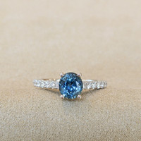 1.32 Ct. Sapphire Natural Diamond Pave Ring, 14K White Gold Life Style