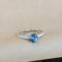 1.32 Ct. Sapphire Natural Diamond Pave Ring, 14K White Gold Life Style