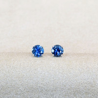 0.85 Ct.Tw.Total Carat Weight Sapphire Studs Earrings, 14K White Gold Life Style
