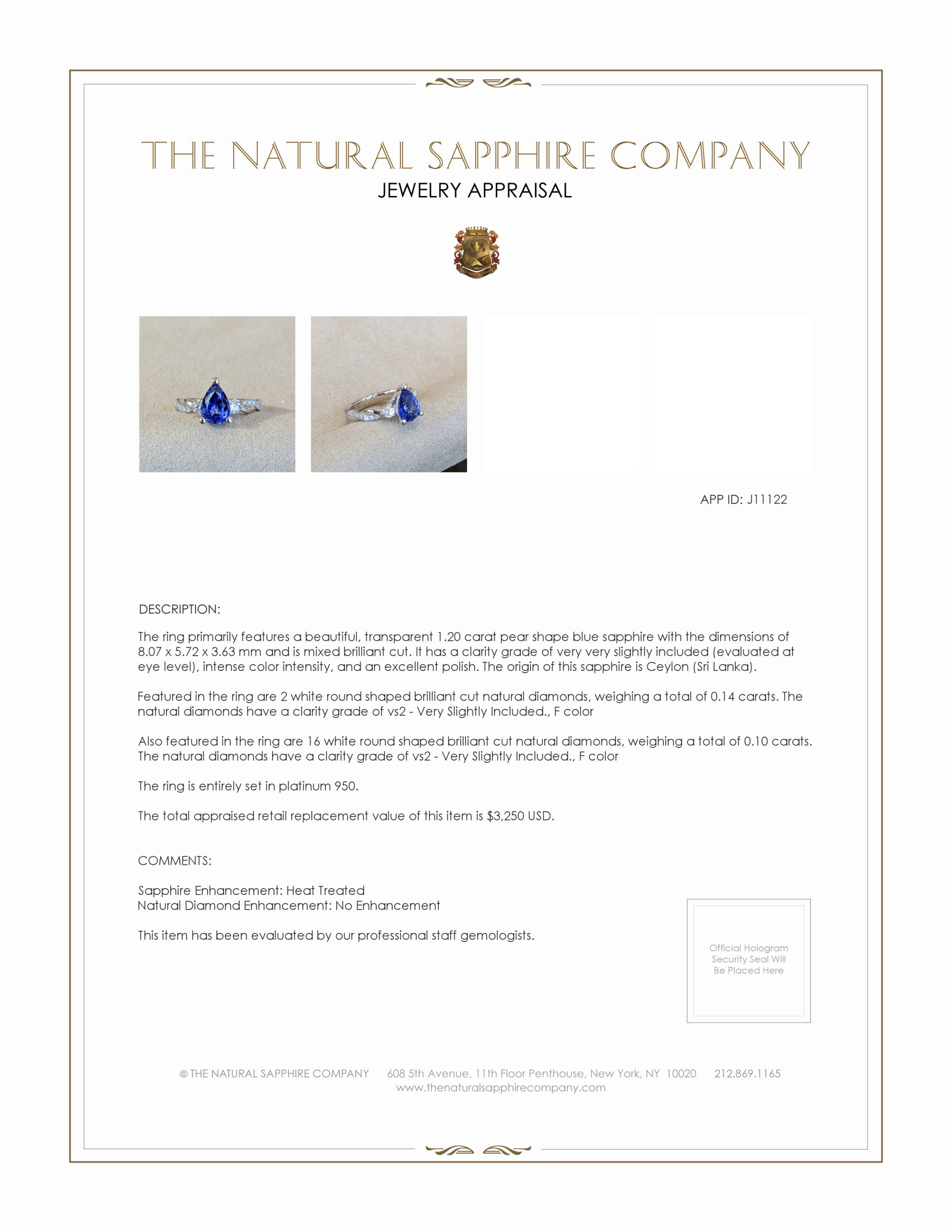 1.20 Ct. Blue Sapphire and Natural Diamond Pave Ring, Platinum 950