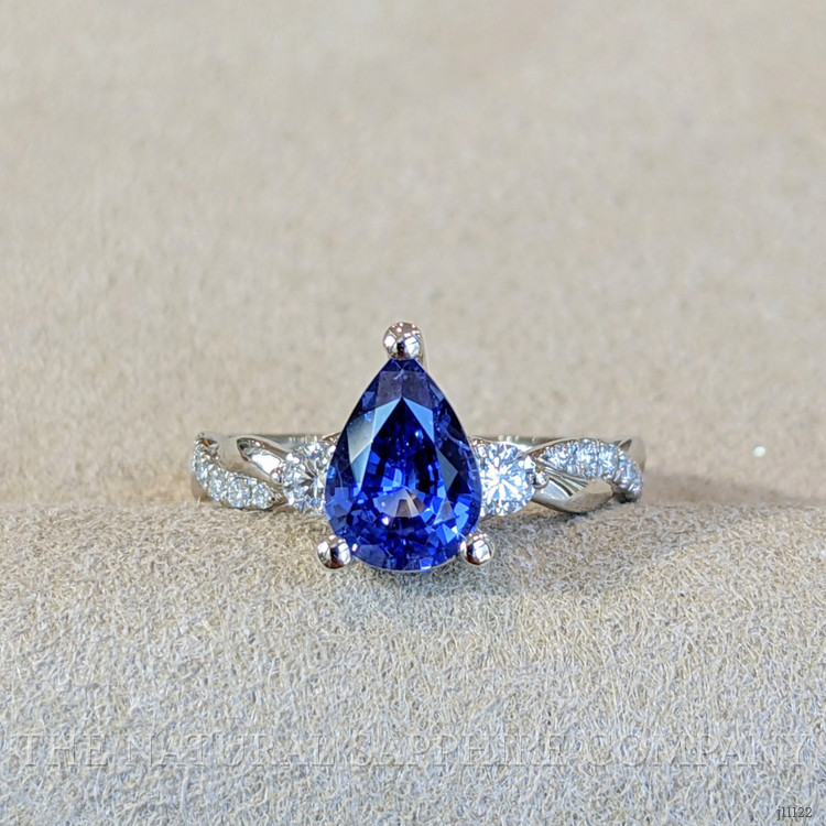 1.20 Ct. Blue Sapphire and Natural Diamond Pave Ring, Platinum 950