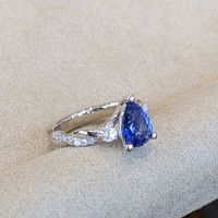 1.20 Ct. Blue Sapphire and Natural Diamond Pave Ring, Platinum 950 Image