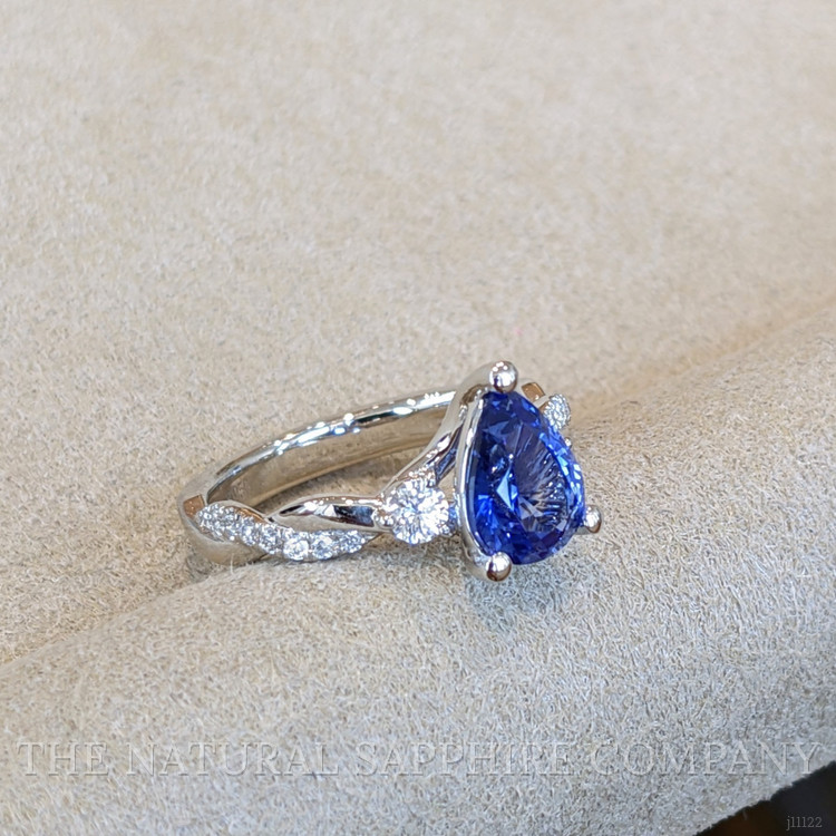 1.20 Ct. Blue Sapphire and Natural Diamond Pave Ring, Platinum 950