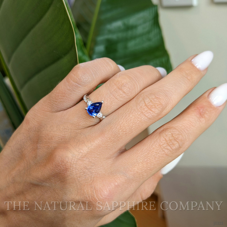 1.20 Ct. Blue Sapphire and Natural Diamond Pave Ring, Platinum 950