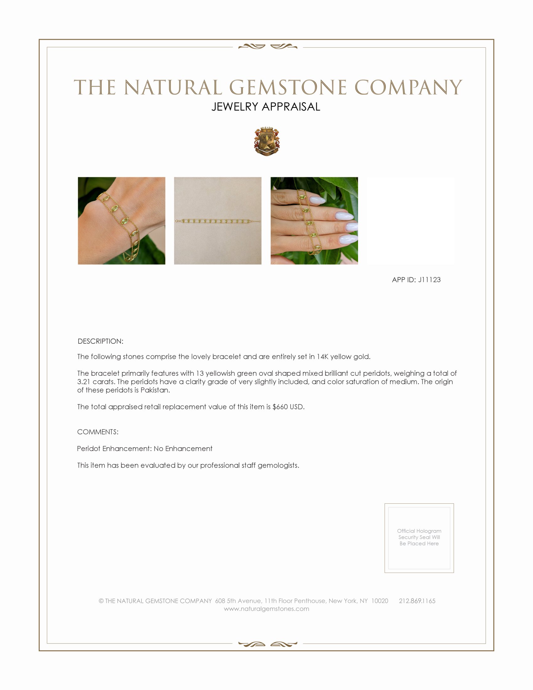 3.21 Ct.Tw. Yellowish Green Peridot Bezel Bracelet, 14K Yellow Gold