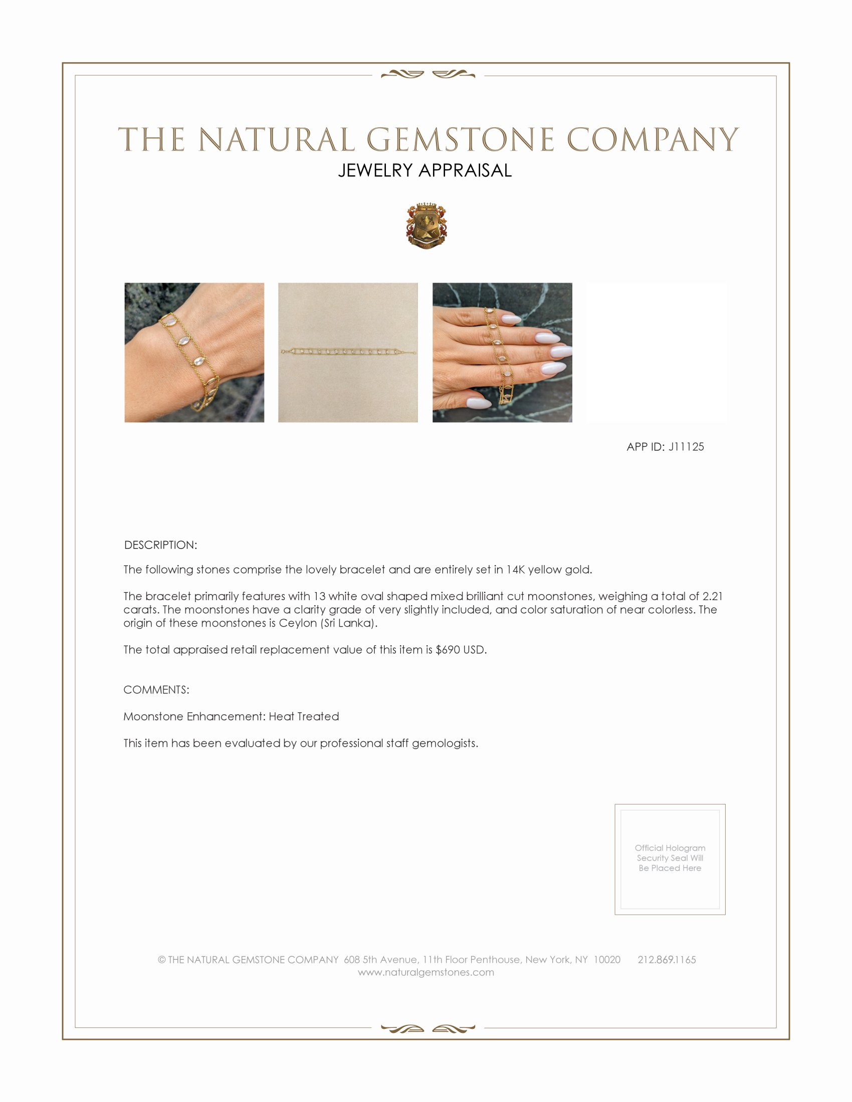 2.21 Ct.Tw. White Moonstone Bezel Bracelet, 14K Yellow Gold