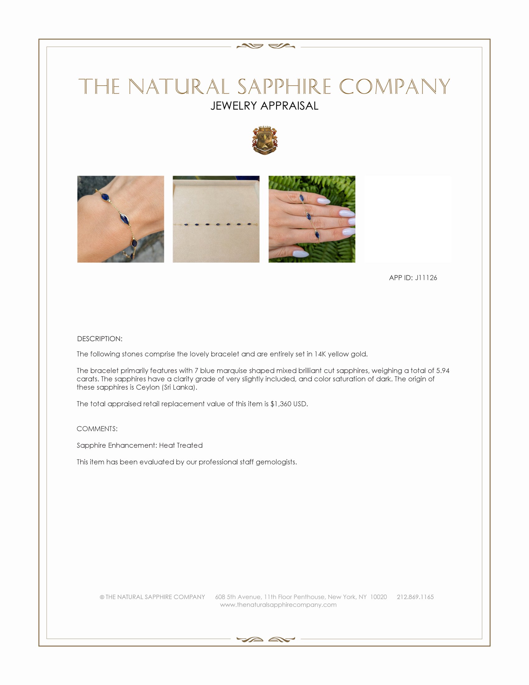 5.94 Ct.Tw. Blue Sapphire Bezel Bracelet, 14K Yellow Gold