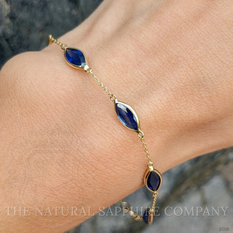 5.94 Ct.Tw. Blue Sapphire Bezel Bracelet, 14K Yellow Gold