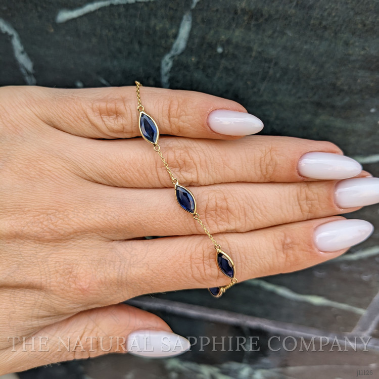 5.94 Ct.Tw. Blue Sapphire Bezel Bracelet, 14K Yellow Gold