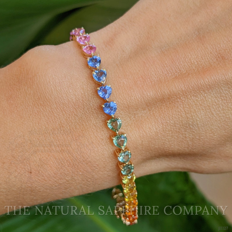 11.50 Ct.Tw. Multi Color Sapphire Tennis/Line Bracelet, 14K Yellow Gold