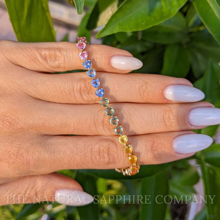 11.50 Ct.Tw. Multi Color Sapphire Tennis/Line Bracelet, 14K Yellow Gold