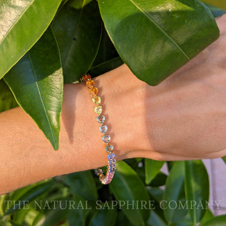 11.50 Ct.Tw. Multi Color Sapphire Tennis/Line Bracelet, 14K Yellow Gold