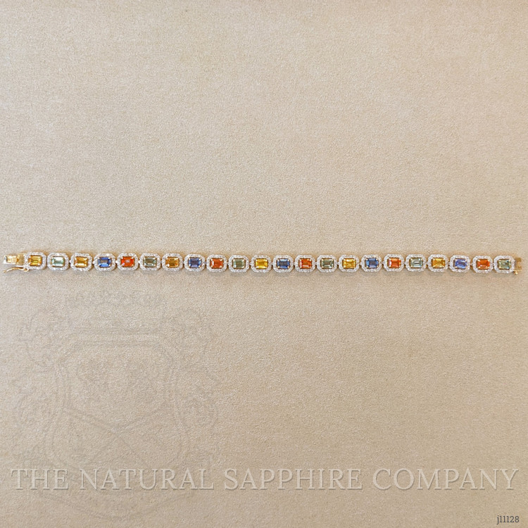 5.28 Ct.Tw. Multi Color Sapphire and Natural Diamond Pave Bracelet, 14K Yellow Gold