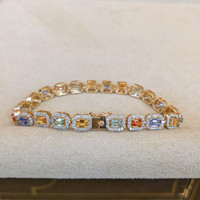 5.28 Ct.Tw. Multi Color Sapphire and Natural Diamond Pave Bracelet, 14K Yellow Gold Image